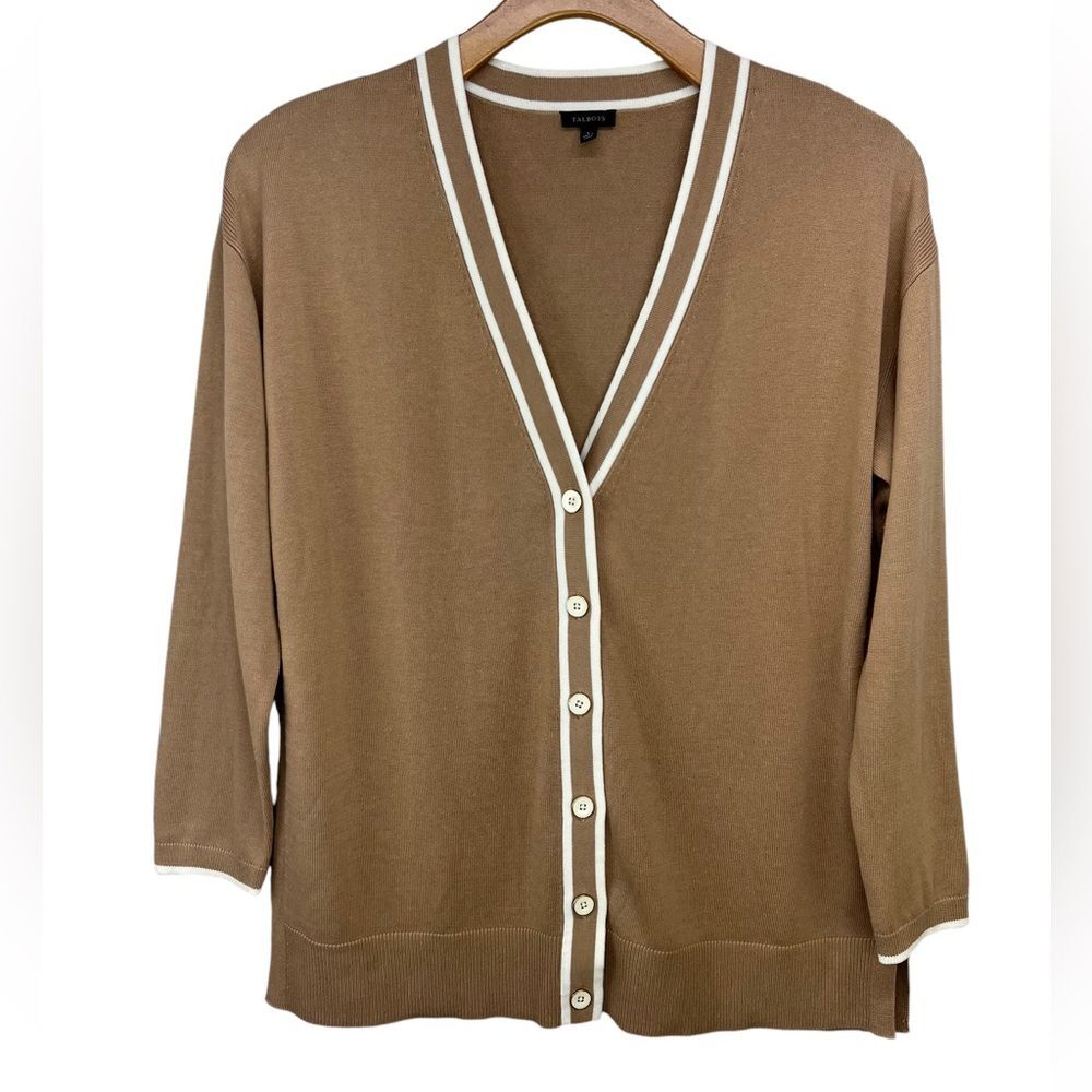 Talbots Brown Cardigan with White Trim
